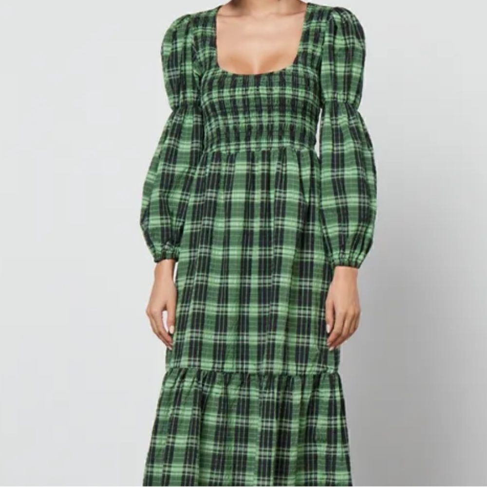 Ganni Green Checked Seersucker Dress  Woman NWT Small $ 348.00